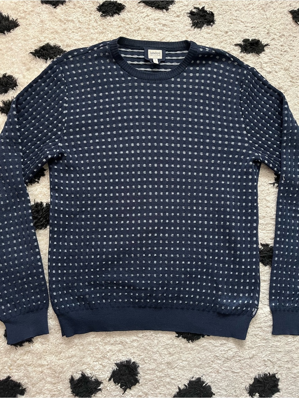 Armani Collezeoni size Medium Navy Patterned Crewneck Sweater